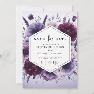Minimalist Stylish Purple Floral Wedding Save The Date