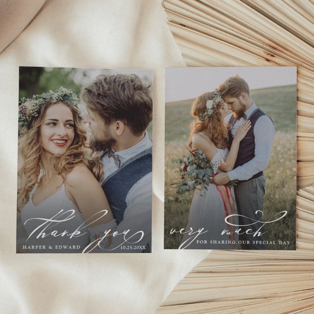 Minimalist Stylish Script 2 Photo Wedding  Thank You Card (Creator Uploaded)