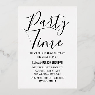 Minimalist Stylish Script Black & White Grad Party