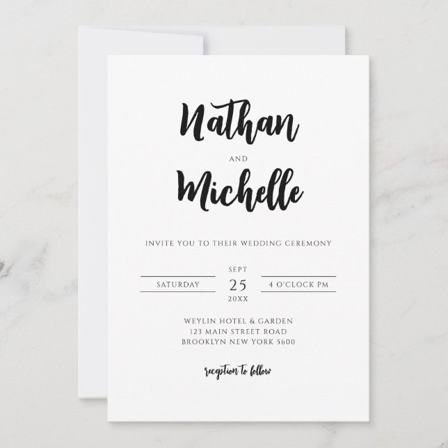 Minimalist Stylish Script Photo Wedding Invitation (Front)