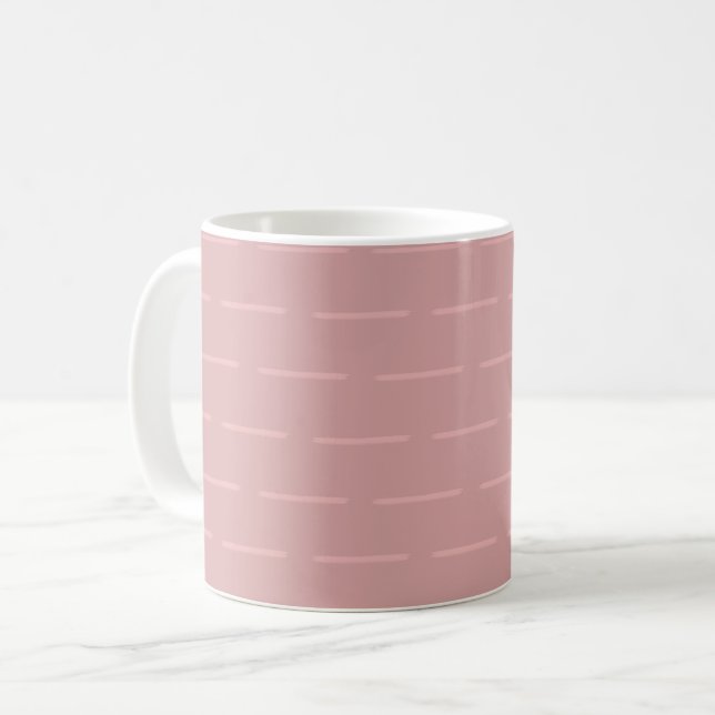 Minimalist Subtle Lines on Dark Tea Rose Pink Coffee Mug (Front Left)