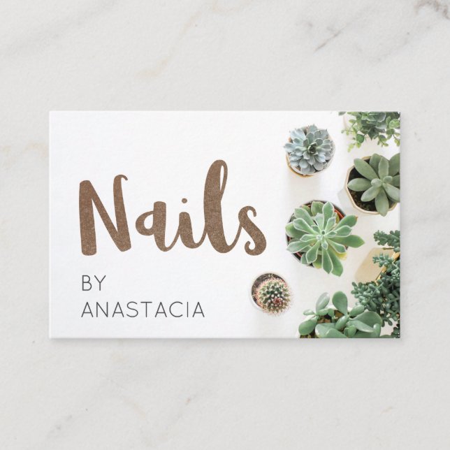 Minimalist Succlulent Plants Nails Business Card (Front)