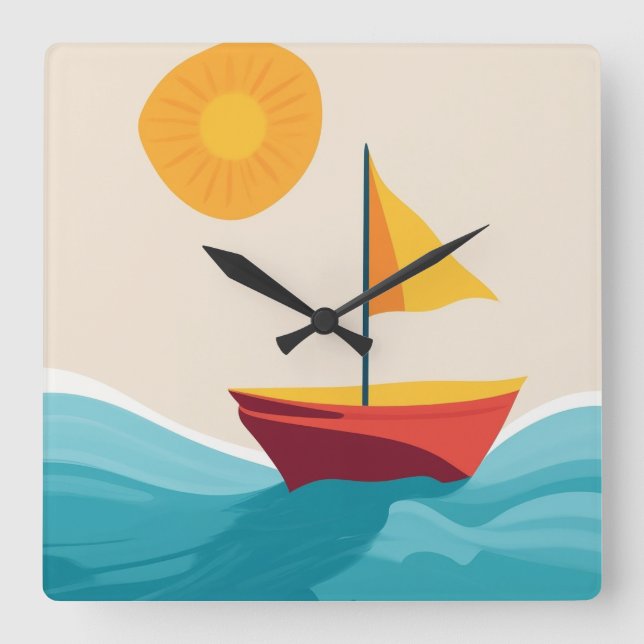 Minimalist Summer Adventure Square Wall Clock (Front)