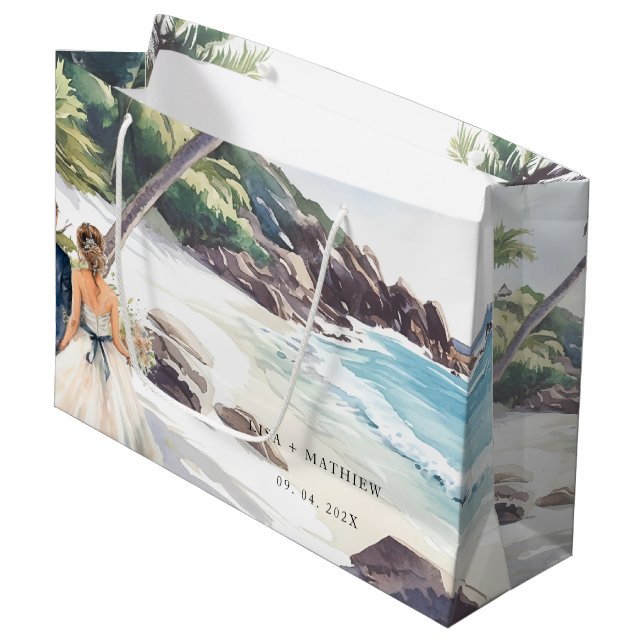 Minimalist Summer Beach Destination Wedding Large Gift Bag (Front Angled)