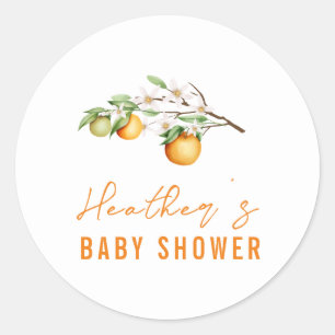 Minimalist Summer Orange Citrus Baby Shower  Classic Round Sticker