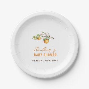 Minimalist Summer Orange Citrus Baby Shower  Paper Plate