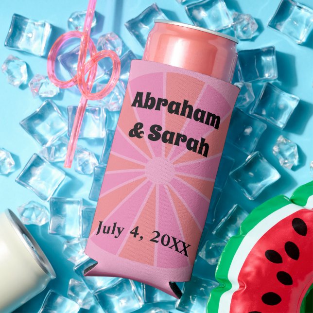 Minimalist Summer Pink Grapefruit Wedding Favours Seltzer Can Cooler (In Situ Summer)