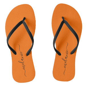 Minimalist Sunburst Orange Custom Script Name Jandals
