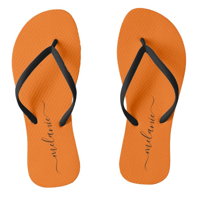Minimalist Sunburst Orange Custom Script Name Jandals (Footbed)