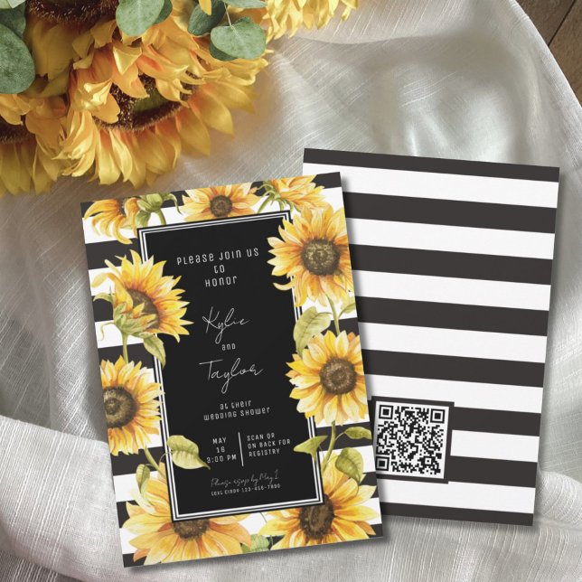 Minimalist Sunflower Black Stripe Wedding Shower Invitation (Creator Uploaded)