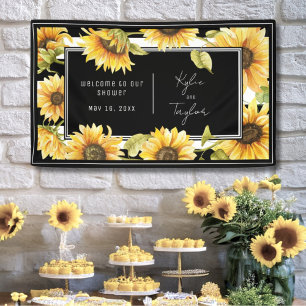 Minimalist Sunflower Black White Wedding Shower Banner