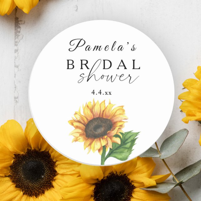 Minimalist sunflower Bridal Shower  Classic Round Sticker (Creator Uploaded)