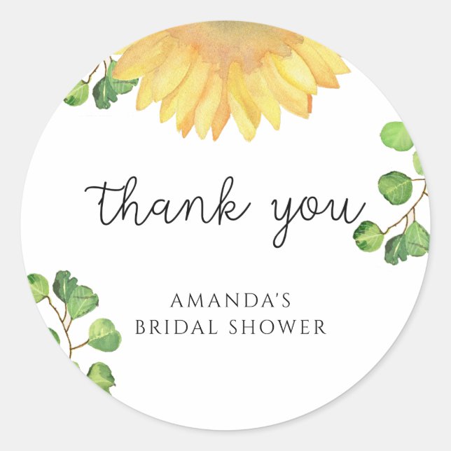 Minimalist sunflower bridal shower  classic round sticker (Front)