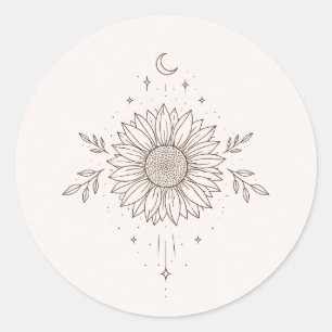 Minimalist Sunflower & Moon Design Classic Round Sticker