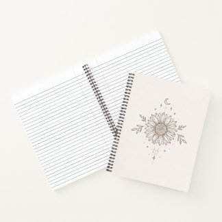 Minimalist Sunflower & Moon Design Notebook