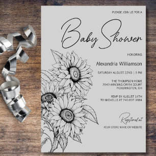 Minimalist Sunflower on Grey Baby Shower  Invitation