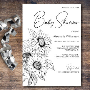 Minimalist Sunflower on White Baby Shower  Invitation