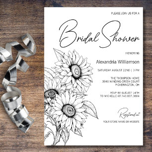 Minimalist Sunflower on White Bridal Shower  Invitation