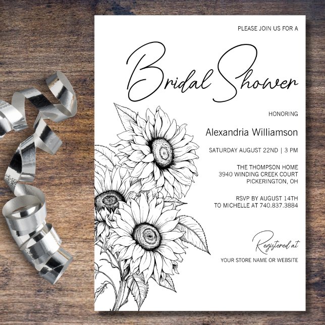 Minimalist Sunflower on White Bridal Shower  Invitation (Creator Uploaded)