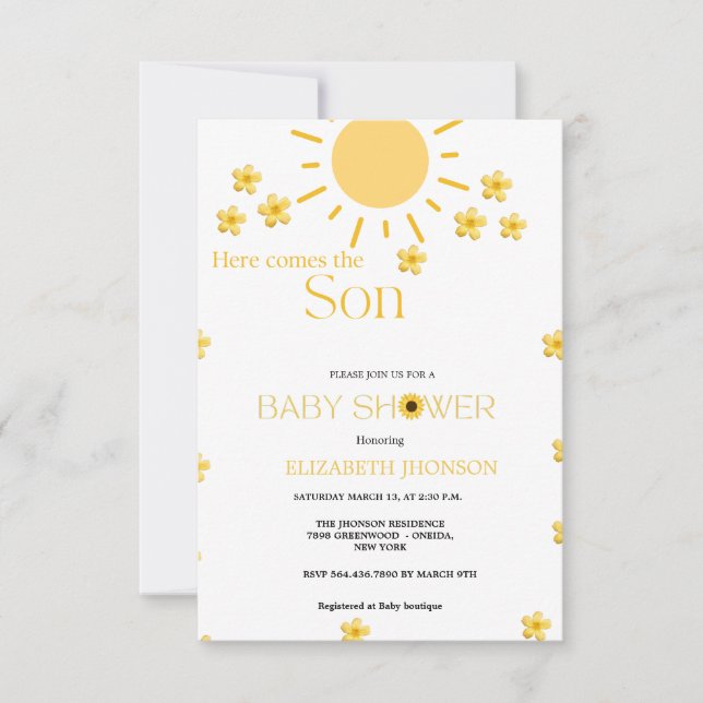 Minimalist sunflower  sunshine flower baby shower  invitation (Front)