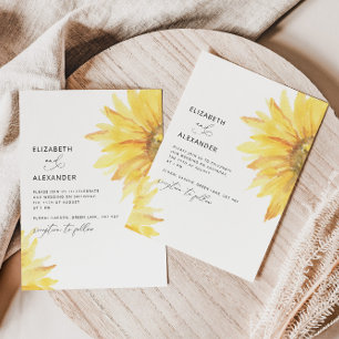 Minimalist sunflower wedding invitation
