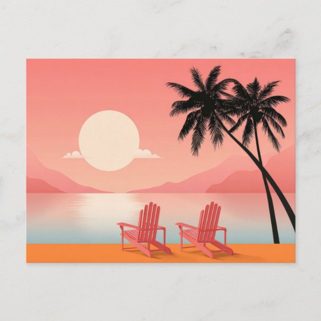 Minimalist Sunset Beach Coastal Art Postcard  (Front)