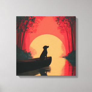 Minimalist Sunset Black Labrador Dog Canvas Print