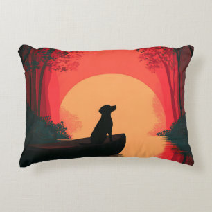Minimalist Sunset Black Labrador Dog Decorative Cushion