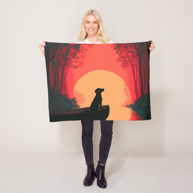 Minimalist Sunset Black Labrador Dog Fleece Blanket (In Situ)