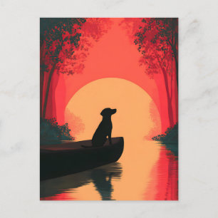 Minimalist Sunset Black Labrador Dog Holiday Postcard