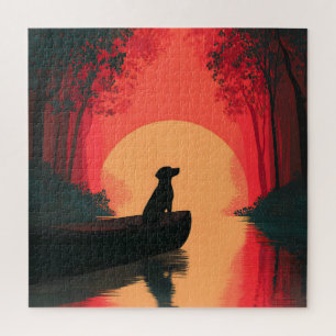 Minimalist Sunset Black Labrador Dog Jigsaw Puzzle