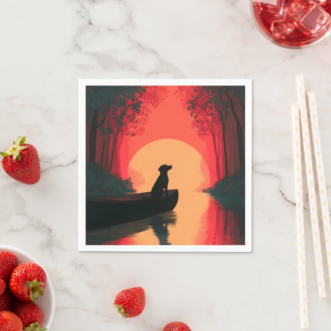 Minimalist Sunset Black Labrador Dog Napkin (Insitu)