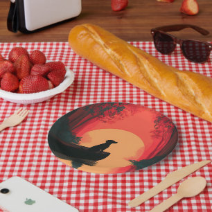 Minimalist Sunset Black Labrador Dog Paper Plate