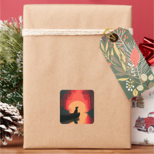 Minimalist Sunset Black Labrador Dog Square Sticker
