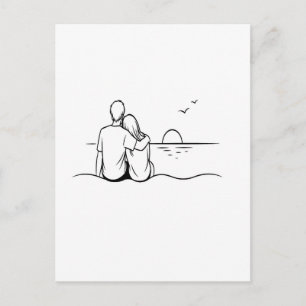 Minimalist Sunset Moment Line Art Announcement Postcard
