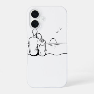 Minimalist Sunset Moment Line Art iPhone 16 Case