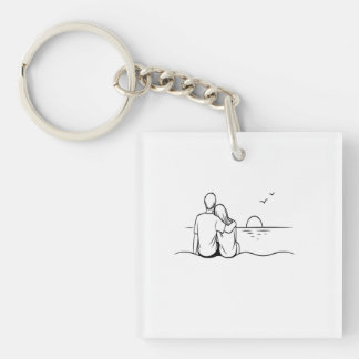 Minimalist Sunset Moment Line Art Key Ring