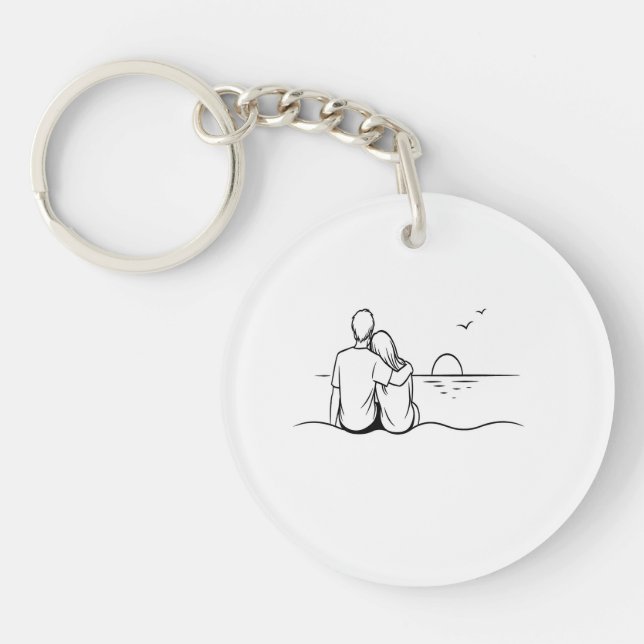 Minimalist Sunset Moment Line Art Key Ring (Front)