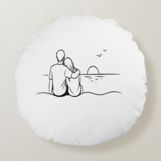Minimalist Sunset Moment Line Art Round Cushion