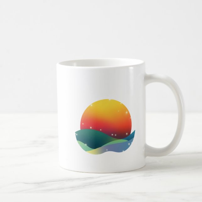 Minimalist Sunset Over Abstract Ocean with Stars Coffee Mug (Right)