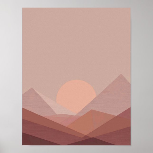 Minimalist Sunset Over Geometric Mountains Poster (Front)