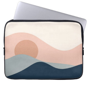 Minimalist Sunset Wave Peach Grey Blue Laptop Sleeve