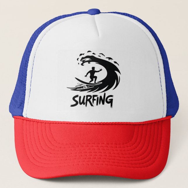 Minimalist Surfer Silhouette Wave Hat (Front)