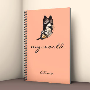 Minimalist Swallowtail Butterfly 'my world' Spiral Notebook