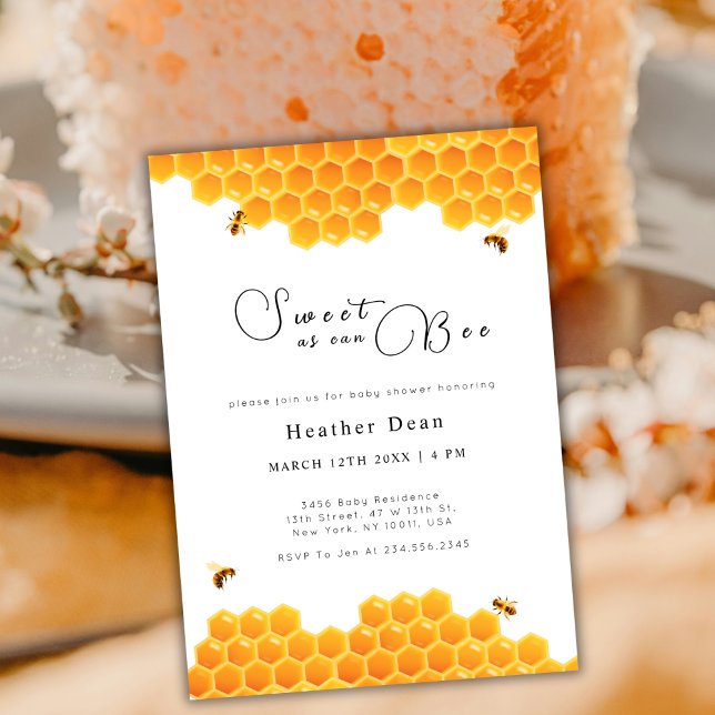 Minimalist Sweet As Can Bee Honey Baby Shower  Invitation (Minimal Sweet As Can Bee Honey Bumble Baby Shower Invitation)