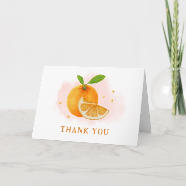 Minimalist Sweet Orange Citrus Baby Shower Thank You Card (Front)