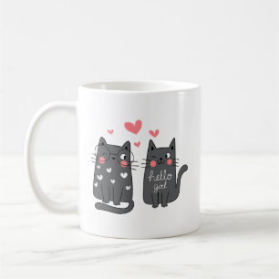 Minimalist Sweet Playful Two Grey Cat Pink Heart Coffee Mug