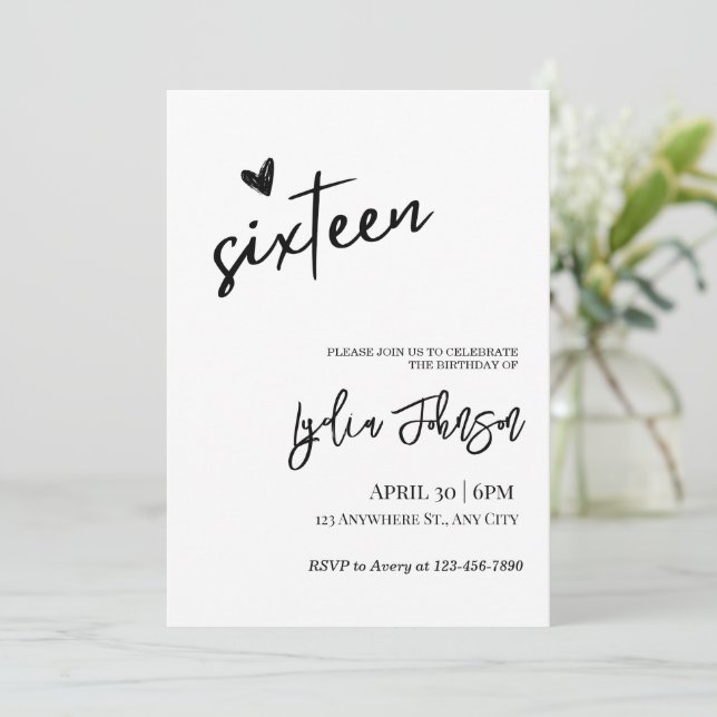 Minimalist Sweet Sixteen Birthday, Sweet 16 invite (Standing Front)