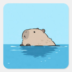 Minimalist Swimming Capybara in Blue Water Square Sticker