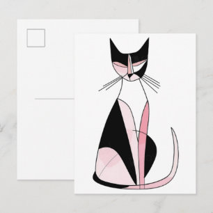 Minimalist symmetrical cat drawing postcard